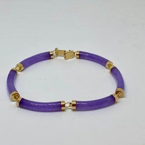 Purple Jade and 14k Gold bracelet, size 7.5"